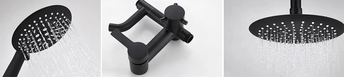 Colonne bain douche noire Choupo avec douche de tête, douchette à main et bec de bain